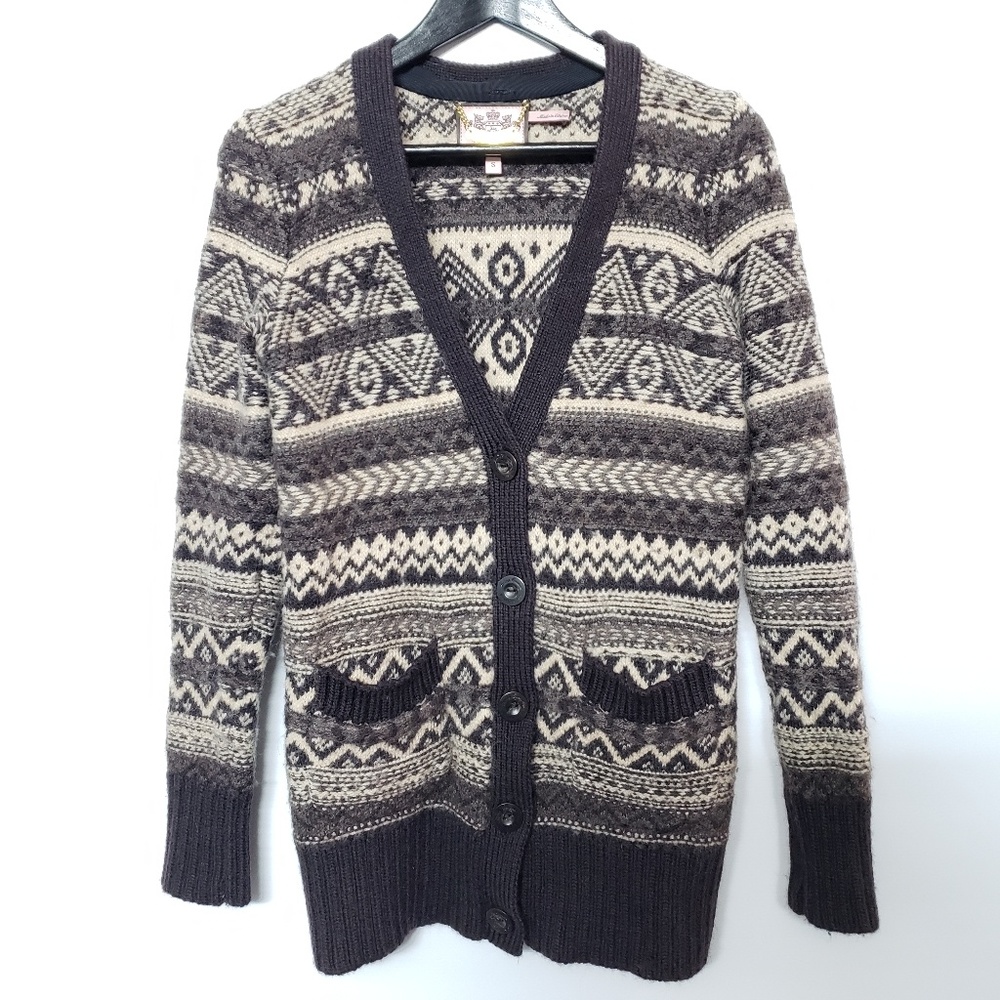 Juicy Couture Fairisle Knit Cardigan Sweater, Sm